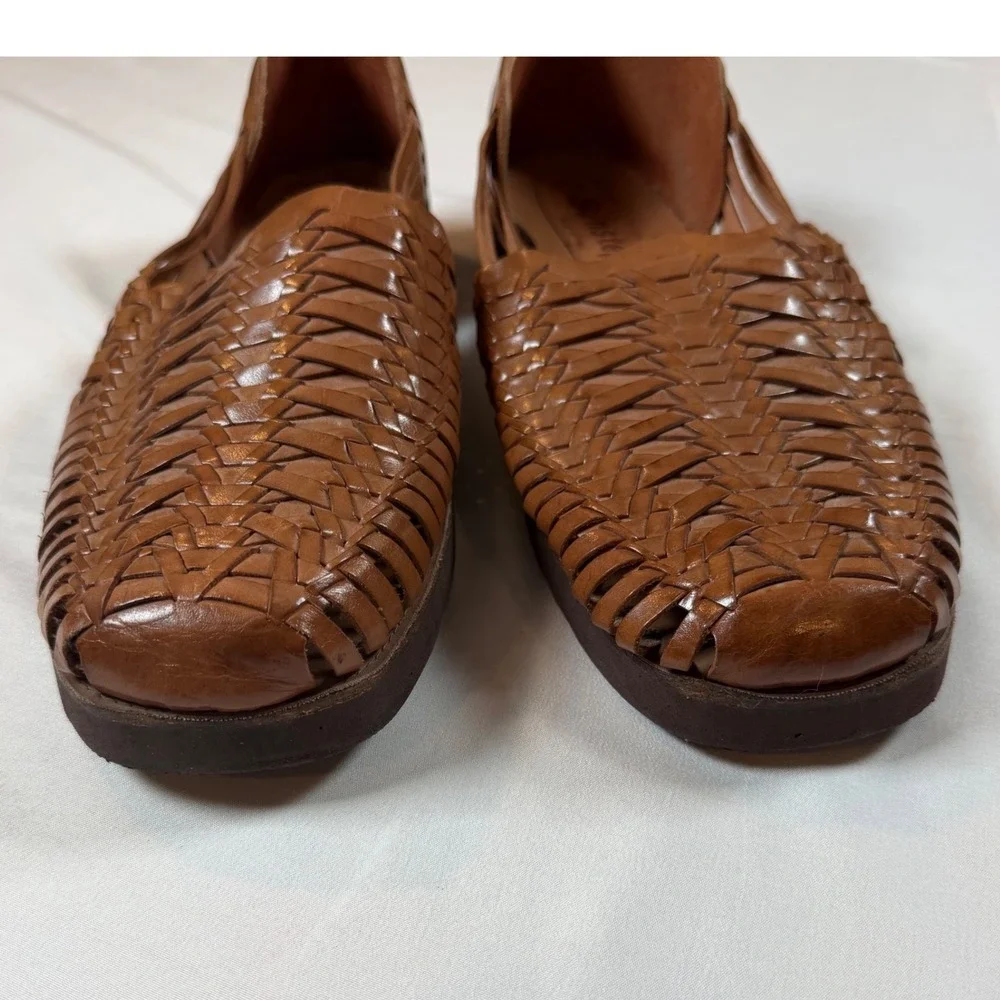 Sunsteps Brown Leather Huarache Sandals Hand Woven Slip On Flats Mens 12